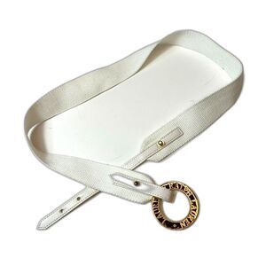 Vintage Lauren Ralph Lauren White Webbing with Gold Circle Adjustable Belt 35.5"